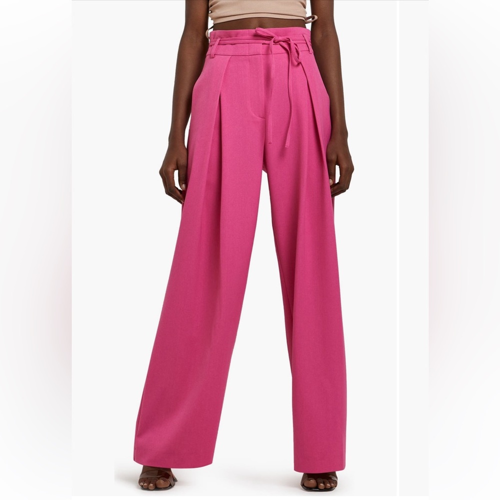 River Island Pink High Waist Wide Leg Pleated Pants
